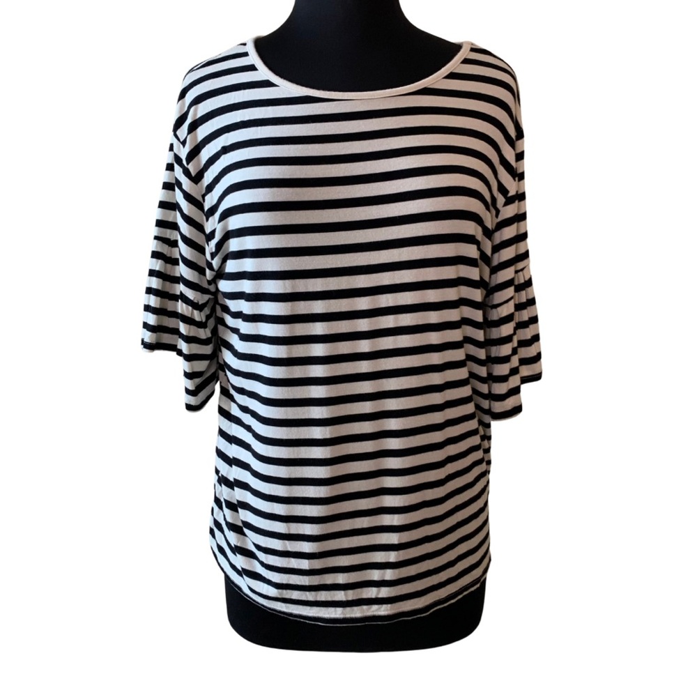 Z SUPPLY Black Cream Striped Tee Top Large Short Sleeve